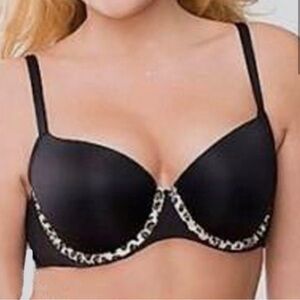 Cacique Bra Size 44H Black Leopard Trim Smooth Boost Demi Underwire Lane Bryant
